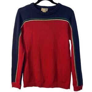 J. Khaki Authentic Retro Blue & Red 100% Cotton Sweater‎ Large Pre-owned